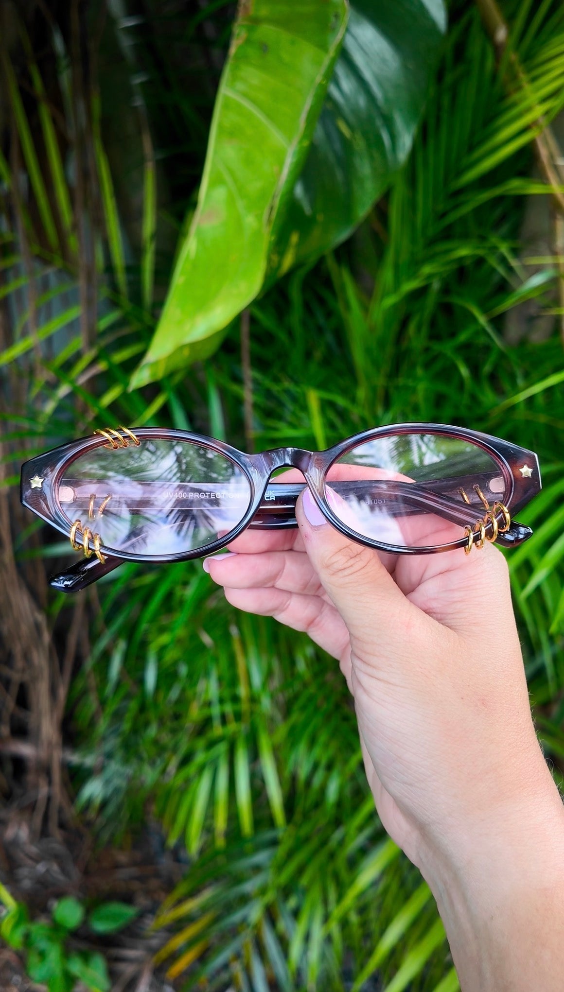 Pierced Up Sunnies: Brown Tortoise Shell Mini Oval with Gold Piercings