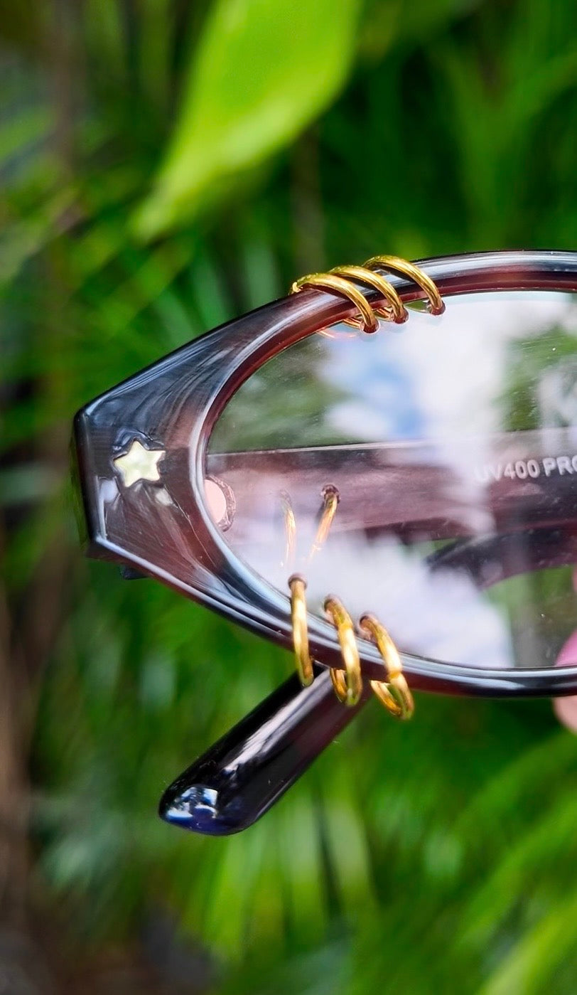 Pierced Up Sunnies: Brown Tortoise Shell Mini Oval with Gold Piercings