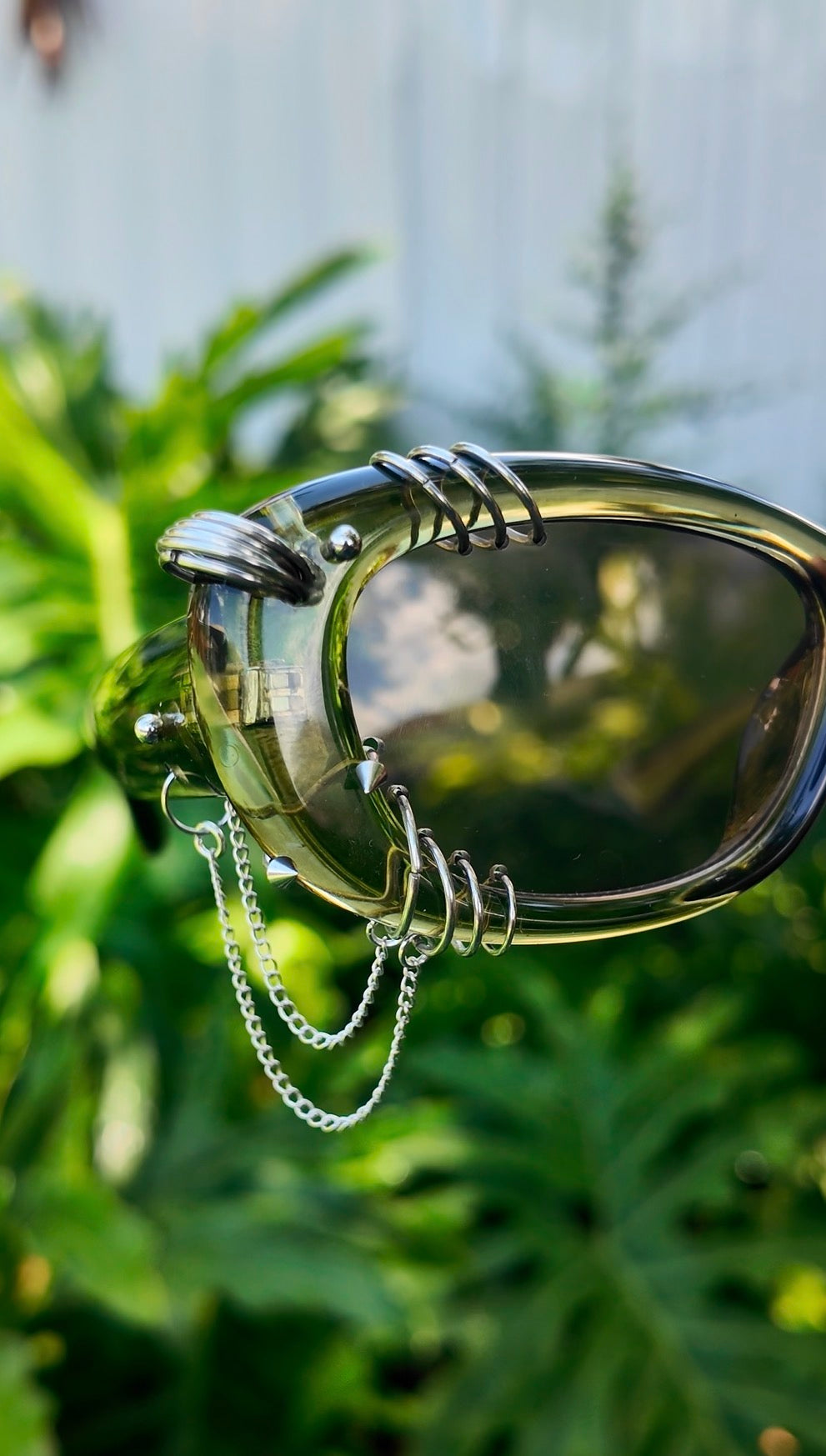 Pierced Up Sunnies: Green Puffy Oval with Silver Piercings