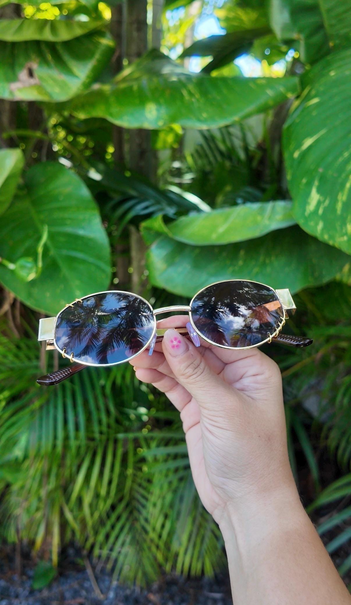 Pierced Up Sunnies: Gold/Brown Oval with Gold Piercings