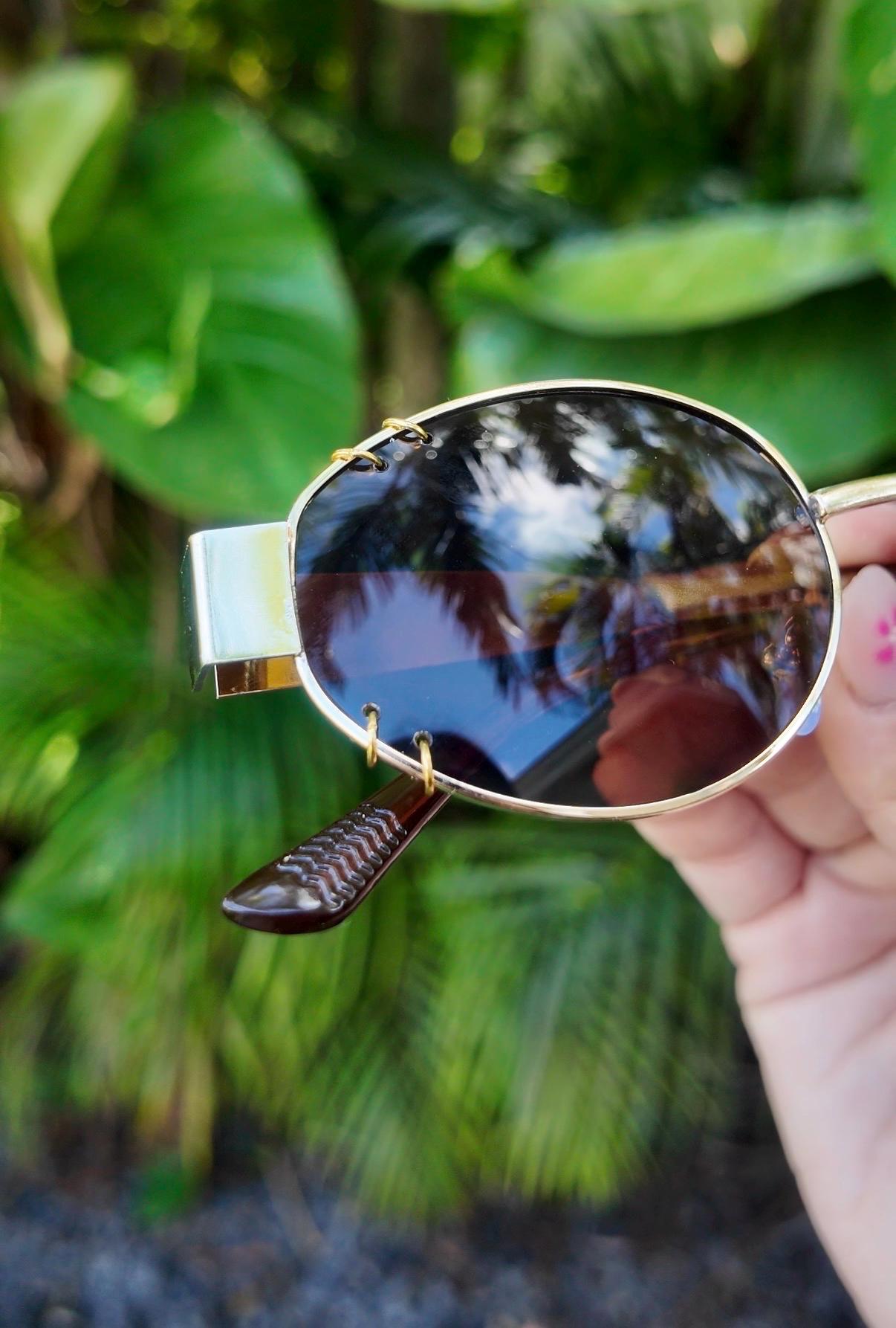 Pierced Up Sunnies: Gold/Brown Oval with Gold Piercings